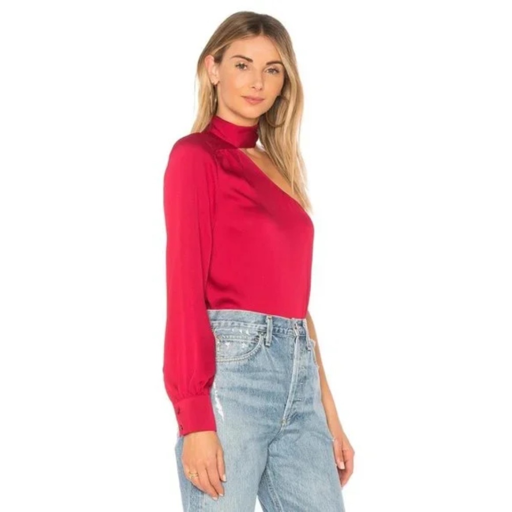 1.State One Shoulder Neck Tie Blouse Fuchsia - SZ XS